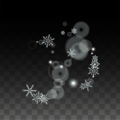 Fototapeta premium Christmas Vector Background with White Falling Snowflakes Isolated on Transparent Background. Realistic Snow Sparkle Pattern. Snowfall Overlay Print. Winter Sky. Design for Party Invitation.