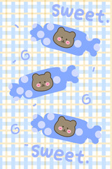 Hand drawn cartoon candy bear small fresh plaid carpet