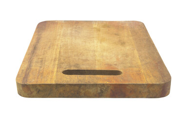 Grunge used wooden cutting board isolated on white background