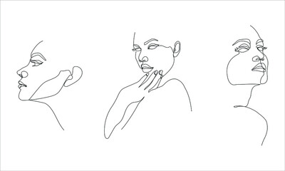 illustration of expressive and elegant woman's faces in one line art style. continuous drawing in vector best used for skincare and beauty product icon package, art prints, posters, etc.