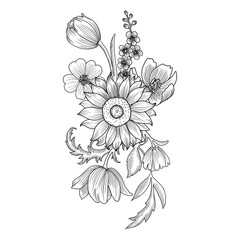 vector drawing vintage composition with flowers