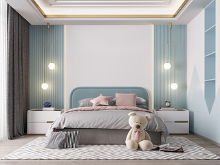 Interior Kids Bedroom Wallpaper Mockup - 3d Rendering, 3d Illustration
