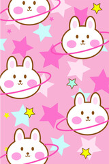 Hand drawn cartoon cute star rabbit pink strip carpet