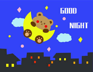 Hand drawn cartoon cute good night bear children room tapestry