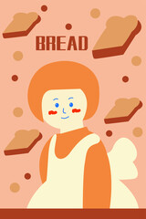 Hand drawn cartoon cute toast bread creative strip carpet