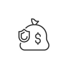 Investment protection line icon. linear style sign for mobile concept and web design. Money bag and shield outline vector icon. Business and finance symbol, logo illustration. Vector graphics