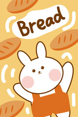 Hand drawn cartoon cute bread bunny strip rug