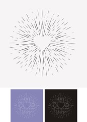 Hand drawn sunburst, vintage radial burst, abstract line sunshine vector collection