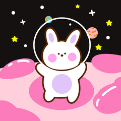 Hand drawn cartoon cute pink planet rabbit round carpet