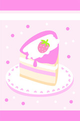 Hand drawn cartoon cute strawberry cake pink strip rug.