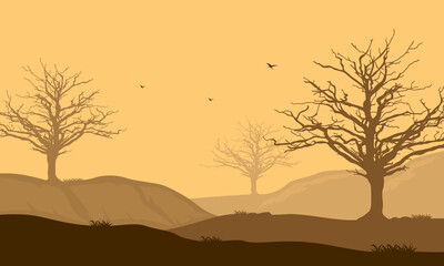 A beautiful view of the afternoon sky at dusk in the desert. Vector illustration