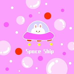 Hand drawn cartoon pink bubble spaceship creative round carpet