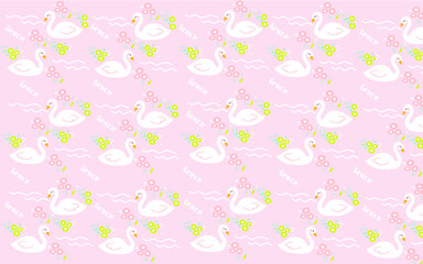 Hand-painted cartoon pink little fresh swan bedroom living room wallpaper wall stickers