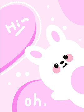 Hand drawn cartoon pink rabbit cute decorative painting hanging painting