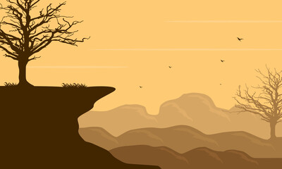 Realistic natural scenery at dusk in the evening. Vector illustration