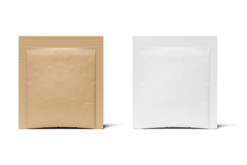 Brown and white paper sugar square packs isolated. 3D rendering.