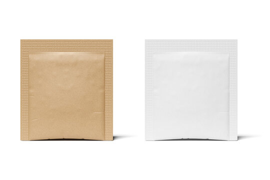 Brown and white paper sugar square packs isolated. 3D rendering.