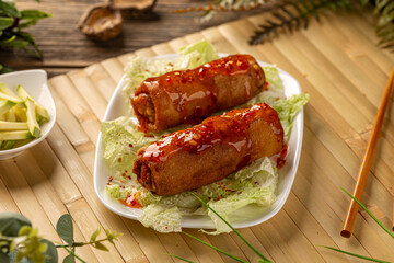 Fresh fried Chinese spring rolls