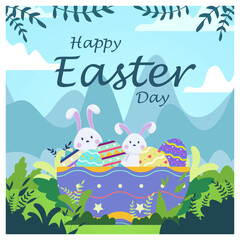 Fototapeta na wymiar vector Happy easter illustration with funny bunny
