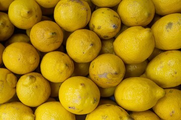 Sets of lemons from a greengrocer's shop