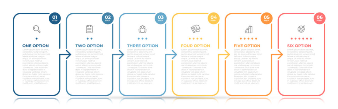 Vector infographic elements thin line design label with icons. Business concept with 6 options, steps. Can be used for workflow diagram, info chart, graph.
