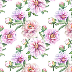 seamless pattern with pink flowers.watercolor
