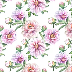 Fotobehang seamless pattern with pink flowers.watercolor © OLGA