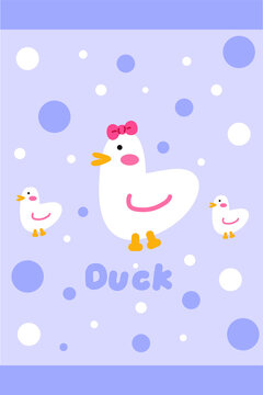 Hand drawn cartoon animal duck polka dot carpet