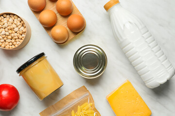 Different products on light background