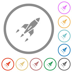 Rocket flat icons with outlines