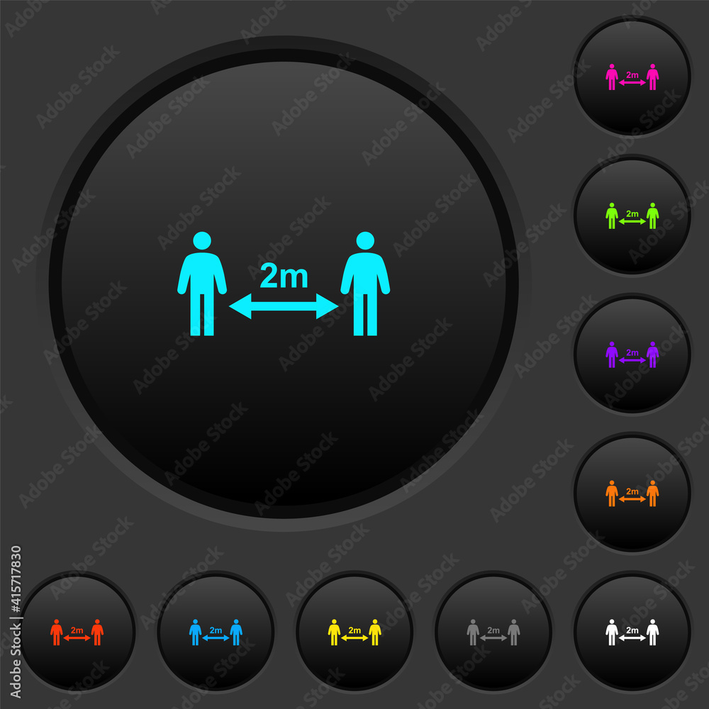 Poster social distancing 2 meters dark push buttons with color icons