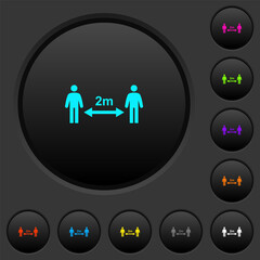 Social distancing 2 meters dark push buttons with color icons