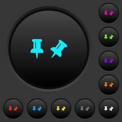 Toggle pin dark push buttons with color icons