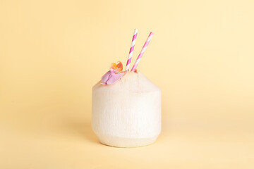 Fresh coconut on color background