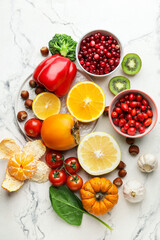 Healthy products on white background