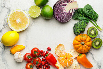 Frame made of healthy products on white background