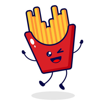 French fries jump cute character illustration