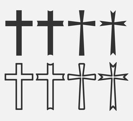 Set of Christian Cross icon logo app, UI. Vector illustration.