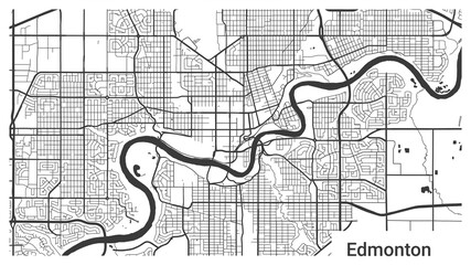 Map of Edmonton city, Alberta, Canada. Horizontal background map poster black and white, 1920 1080 proportions.