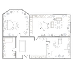 Abstract vector plan of two-bedroom apartment