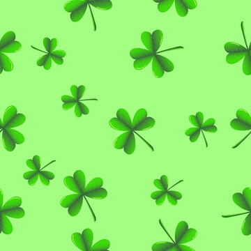 Vector seamless background on theme of St. Patrick's Day. Three-leaf clover on green background.