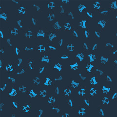 Set Two crossed hammers, Car wash, UFO flying spaceship and Falling star on seamless pattern. Vector.