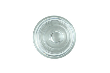 Shot of vodka or tequila isolated on white background, top view