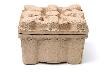 Recycled brown Paper Pulp Protective Packaging on White Background
