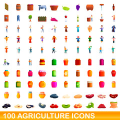 100 agriculture icons set. Cartoon illustration of 100 agriculture icons vector set isolated on white background