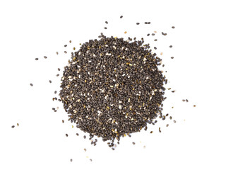 Chia seeds isolated with white background.