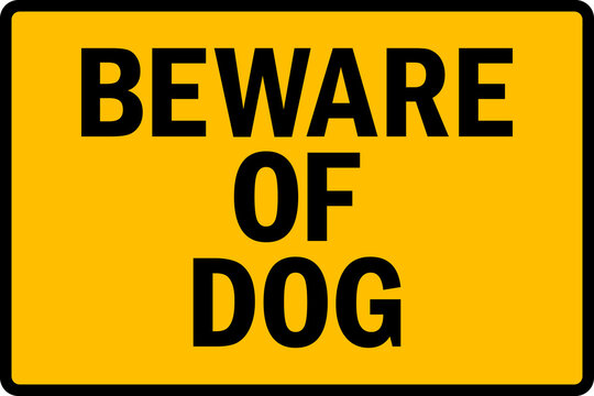 Beware of dog warning sign. Black on yellow background. Safety signs and symbols.