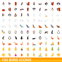 100 bird icons set. Cartoon illustration of 100 bird icons vector set isolated on white background