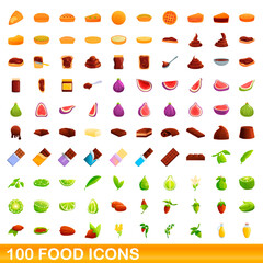 100 food icons set. Cartoon illustration of 100 food icons vector set isolated on white background