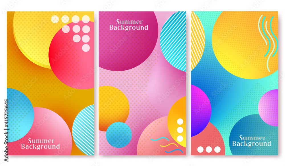 Poster summer background abstract vector poster set. summer background text with colorful circle pattern el